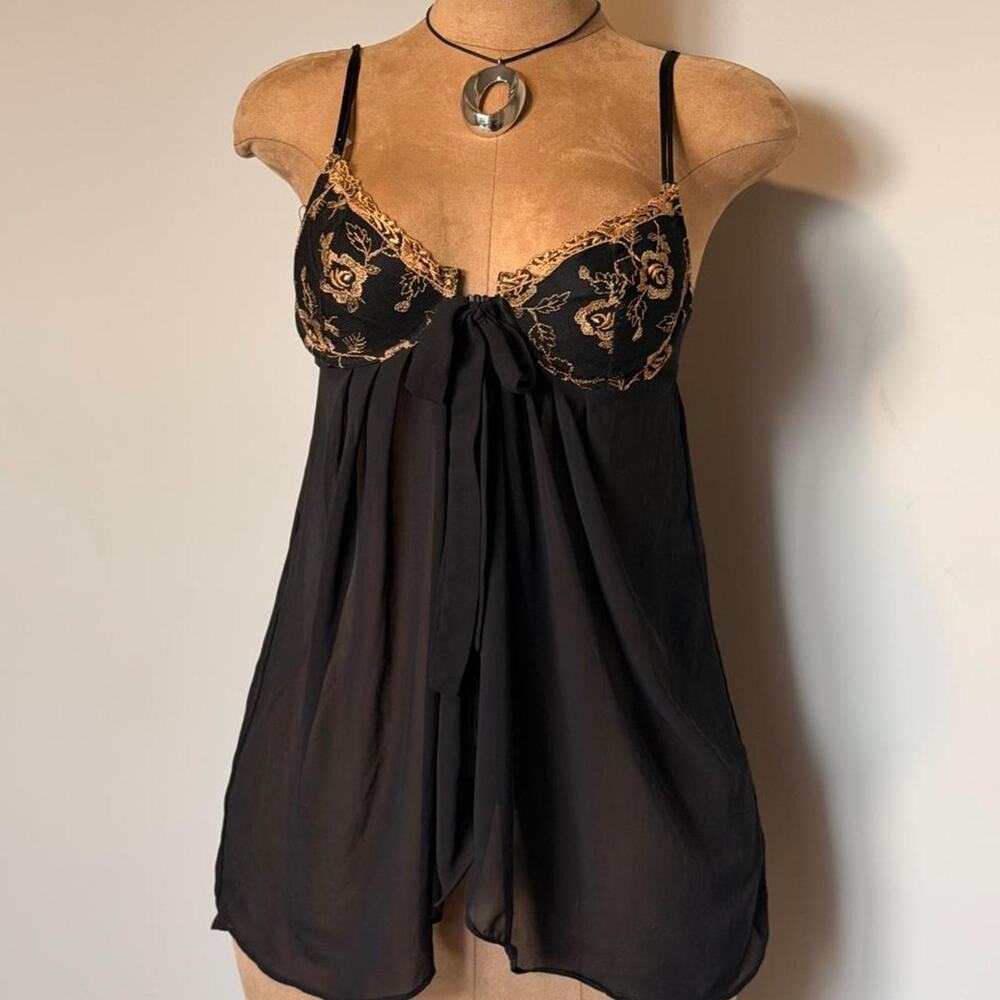 Black gold embroidered sheer